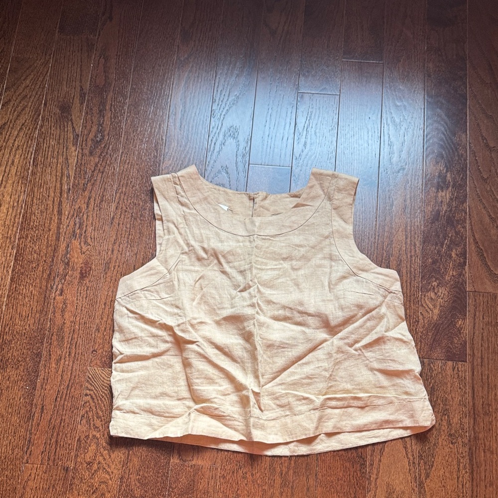 Women's Tan Linen Sleeveless Top